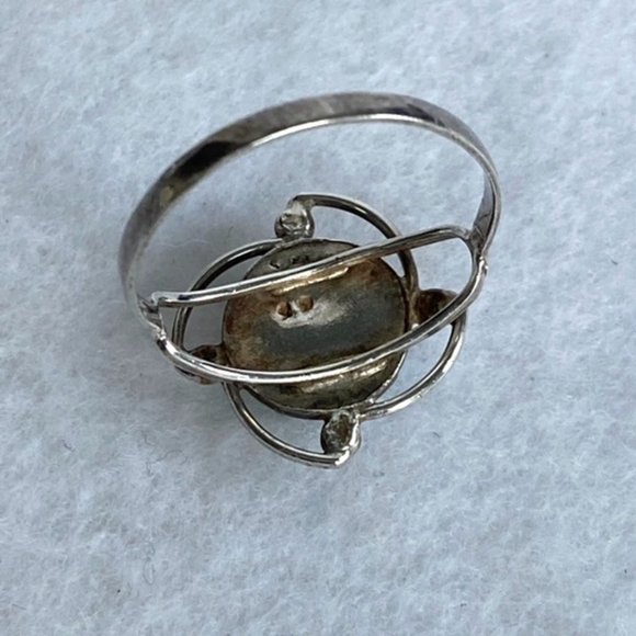 Sterling Silver 925 Faux Turquoise Modern Ring Floral Pinwheel Size 7 Openwork - Picture 7 of 10